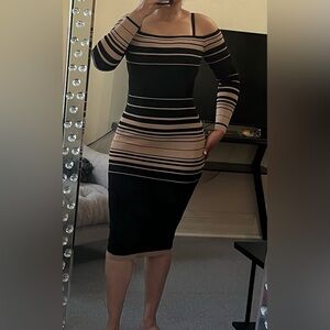 Fashion Nova Black and Tan Long Sleeve Dress